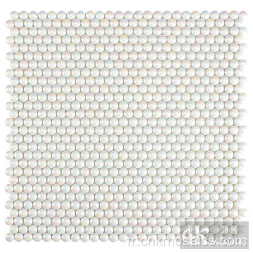 Feuille de mosaïque en verre brillant blanc à pois